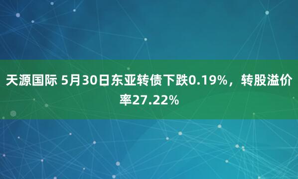 天源国际 5月30日东亚转债下跌0.19%，转股溢价率27.22%