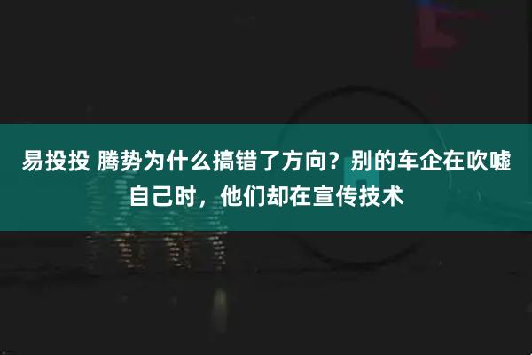 易投投 腾势为什么搞错了方向？别的车企在吹嘘自己时，他们却在宣传技术